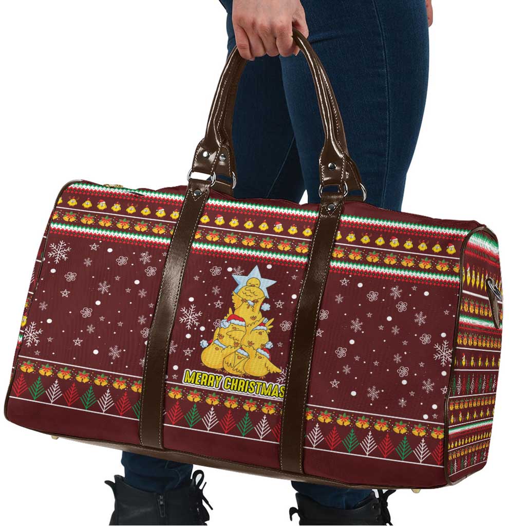 Merry Chickmas Christmas Travel Bag with Yellow Chickens Tree Design and Snowflake Pattern - Wonder Print Shop