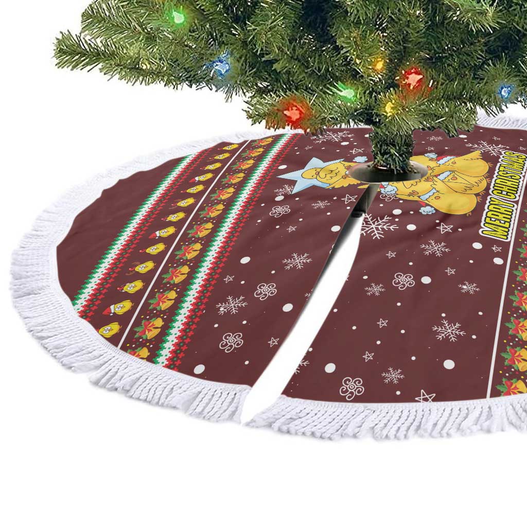 Merry Chickmas Christmas Tree Skirt with Yellow Chickens Tree Design and Snowflake Pattern - Wonder Print Shop