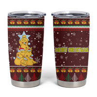 Merry Chickmas Christmas Tumbler Cup with Yellow Chickens Tree Design and Snowflake Pattern - Wonder Print Shop