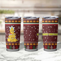 Merry Chickmas Christmas Tumbler Cup with Yellow Chickens Tree Design and Snowflake Pattern - Wonder Print Shop