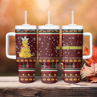 Merry Chickmas Christmas Tumbler With Handle with Yellow Chickens Tree Design and Snowflake Pattern - Wonder Print Shop