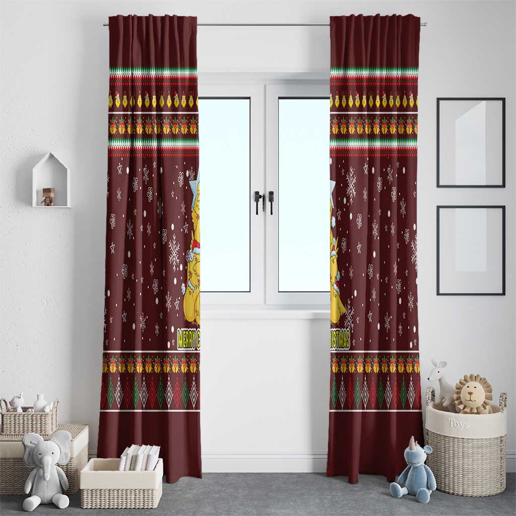 Merry Chickmas Christmas Window Curtain with Yellow Chickens Tree Design and Snowflake Pattern - Wonder Print Shop