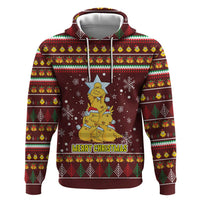 Merry Chickmas Christmas Zip Hoodie with Yellow Chickens Tree Design and Snowflake Pattern - Wonder Print Shop