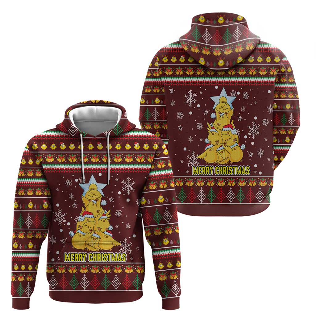 Merry Chickmas Christmas Zip Hoodie with Yellow Chickens Tree Design and Snowflake Pattern - Wonder Print Shop