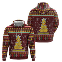 Merry Chickmas Christmas Zip Hoodie with Yellow Chickens Tree Design and Snowflake Pattern - Wonder Print Shop