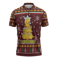 Merry Chickmas Christmas Zipper Polo Shirt with Yellow Chickens Tree Design and Snowflake Pattern - Wonder Print Shop