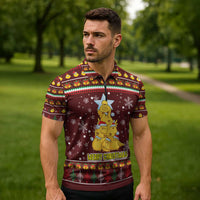 Merry Chickmas Christmas Zipper Polo Shirt with Yellow Chickens Tree Design and Snowflake Pattern - Wonder Print Shop