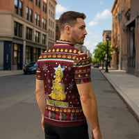 Merry Chickmas Christmas Zipper Polo Shirt with Yellow Chickens Tree Design and Snowflake Pattern - Wonder Print Shop