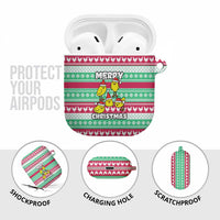 Merry Chickmas Christmas AirPods Case with Yellow Cartoon Birds in Santa Hats and Red Green Snowflake Pattern - Wonder Print Shop