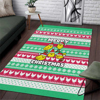 Merry Chickmas Christmas Area Rug with Yellow Cartoon Birds in Santa Hats and Red Green Snowflake Pattern - Wonder Print Shop