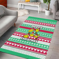 Merry Chickmas Christmas Area Rug with Yellow Cartoon Birds in Santa Hats and Red Green Snowflake Pattern - Wonder Print Shop