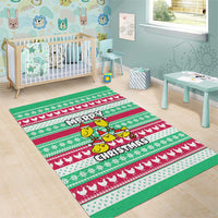 Merry Chickmas Christmas Area Rug with Yellow Cartoon Birds in Santa Hats and Red Green Snowflake Pattern - Wonder Print Shop