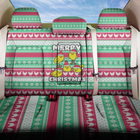 Merry Chickmas Christmas Back Car Seat Cover with Yellow Cartoon Birds in Santa Hats and Red Green Snowflake Pattern - Wonder Print Shop