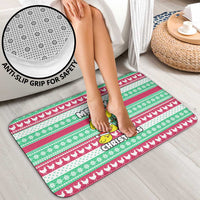 Merry Chickmas Christmas Bathroom Set with Yellow Cartoon Birds in Santa Hats and Red Green Snowflake Pattern - Wonder Print Shop
