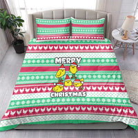 Merry Chickmas Christmas Bedding Set with Yellow Cartoon Birds in Santa Hats and Red Green Snowflake Pattern - Wonder Print Shop