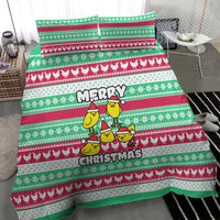 Merry Chickmas Christmas Bedding Set with Yellow Cartoon Birds in Santa Hats and Red Green Snowflake Pattern - Wonder Print Shop