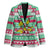 Merry Chickmas Christmas Blazer with Yellow Cartoon Birds in Santa Hats and Red Green Snowflake Pattern - Wonder Print Shop