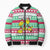 Merry Chickmas Christmas Bomber Puffer Jacket with Yellow Cartoon Birds in Santa Hats and Red Green Snowflake Pattern - Wonder Print Shop