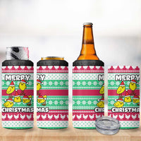 Merry Chickmas Christmas 4 in 1 Can Cooler Tumbler with Yellow Cartoon Birds in Santa Hats and Red Green Snowflake Pattern - Wonder Print Shop