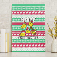 Merry Chickmas Christmas Canvas Wall Art with Yellow Cartoon Birds in Santa Hats and Red Green Snowflake Pattern - Wonder Print Shop