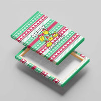 Merry Chickmas Christmas Canvas Wall Art with Yellow Cartoon Birds in Santa Hats and Red Green Snowflake Pattern - Wonder Print Shop