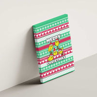 Merry Chickmas Christmas Canvas Wall Art with Yellow Cartoon Birds in Santa Hats and Red Green Snowflake Pattern - Wonder Print Shop