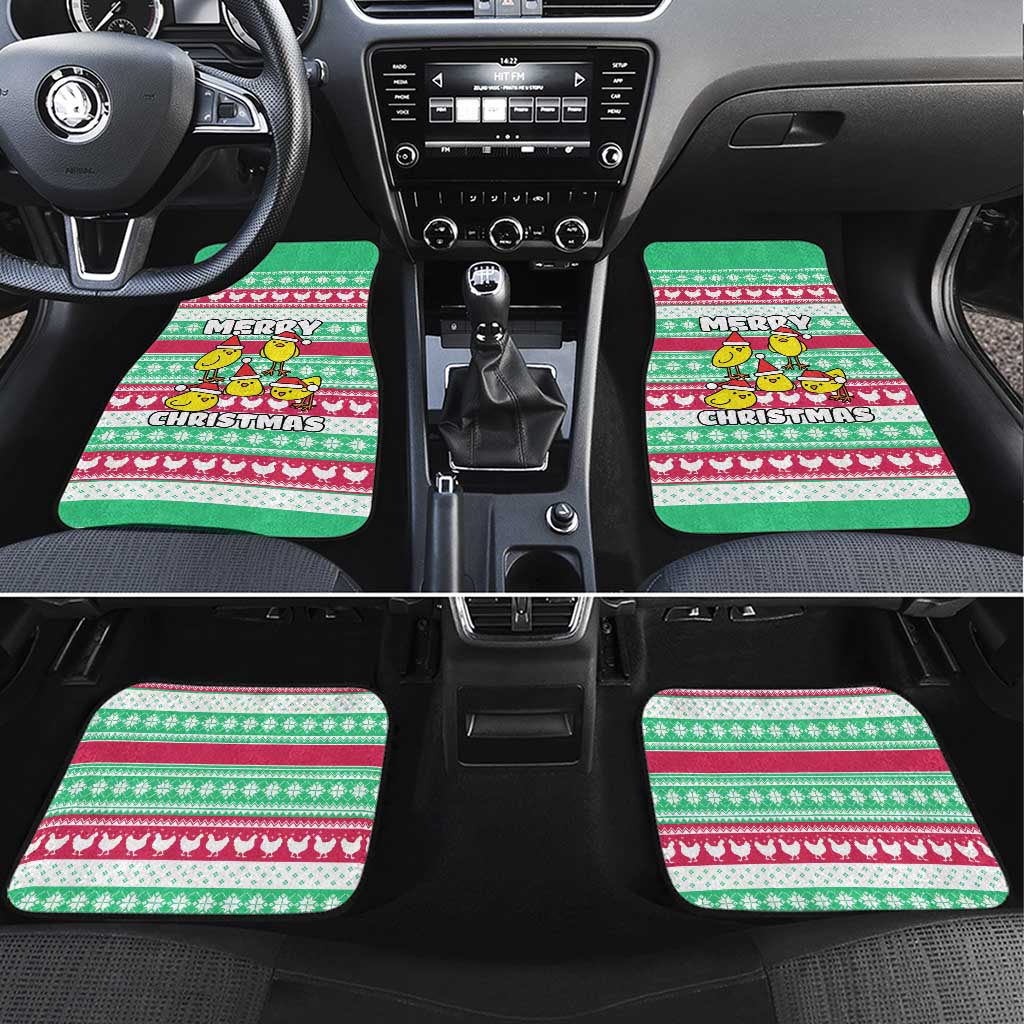 Merry Chickmas Christmas Car Mats with Yellow Cartoon Birds in Santa Hats and Red Green Snowflake Pattern - Wonder Print Shop
