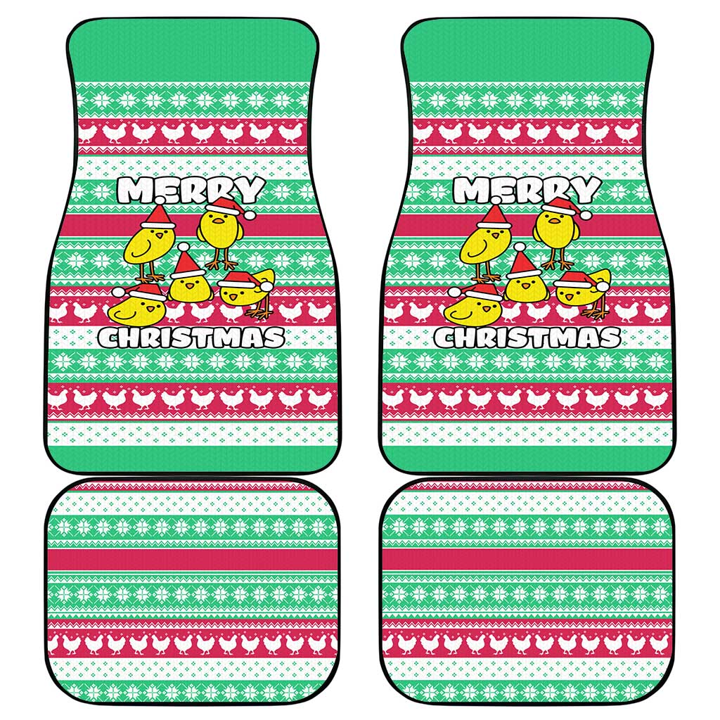 Merry Chickmas Christmas Car Mats with Yellow Cartoon Birds in Santa Hats and Red Green Snowflake Pattern - Wonder Print Shop
