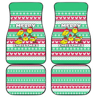 Merry Chickmas Christmas Car Mats with Yellow Cartoon Birds in Santa Hats and Red Green Snowflake Pattern - Wonder Print Shop