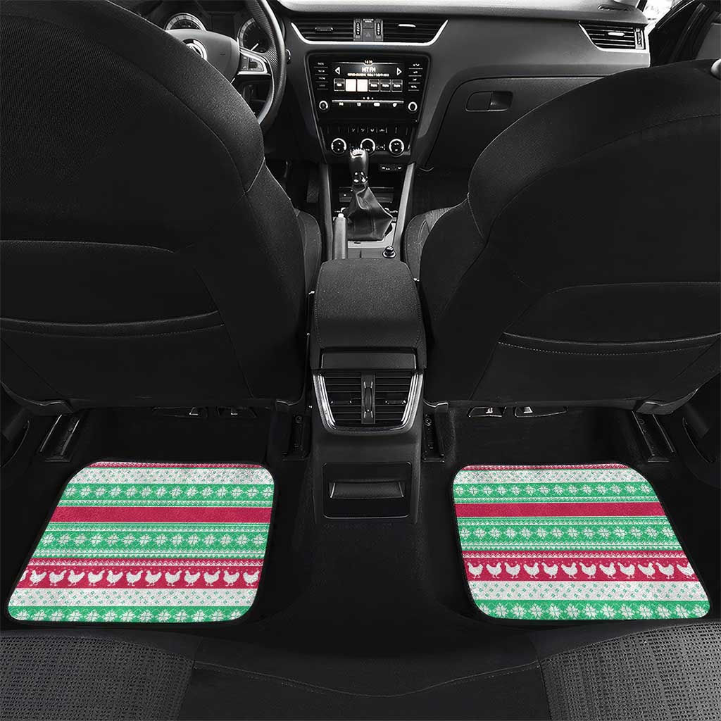 Merry Chickmas Christmas Car Mats with Yellow Cartoon Birds in Santa Hats and Red Green Snowflake Pattern - Wonder Print Shop