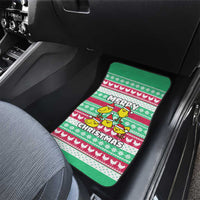 Merry Chickmas Christmas Car Mats with Yellow Cartoon Birds in Santa Hats and Red Green Snowflake Pattern - Wonder Print Shop