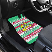 Merry Chickmas Christmas Car Mats with Yellow Cartoon Birds in Santa Hats and Red Green Snowflake Pattern - Wonder Print Shop