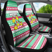 Merry Chickmas Christmas Car Seat Cover with Yellow Cartoon Birds in Santa Hats and Red Green Snowflake Pattern - Wonder Print Shop