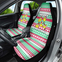 Merry Chickmas Christmas Car Seat Cover with Yellow Cartoon Birds in Santa Hats and Red Green Snowflake Pattern - Wonder Print Shop