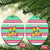Merry Chickmas Christmas Ceramic Ornament with Yellow Cartoon Birds in Santa Hats and Red Green Snowflake Pattern - Wonder Print Shop
