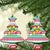 Merry Chickmas Christmas Ceramic Ornament with Yellow Cartoon Birds in Santa Hats and Red Green Snowflake Pattern - Wonder Print Shop