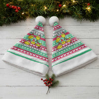 Merry Chickmas Christmas Santa Hat with Yellow Cartoon Birds in Santa Hats and Red Green Snowflake Pattern - Wonder Print Shop