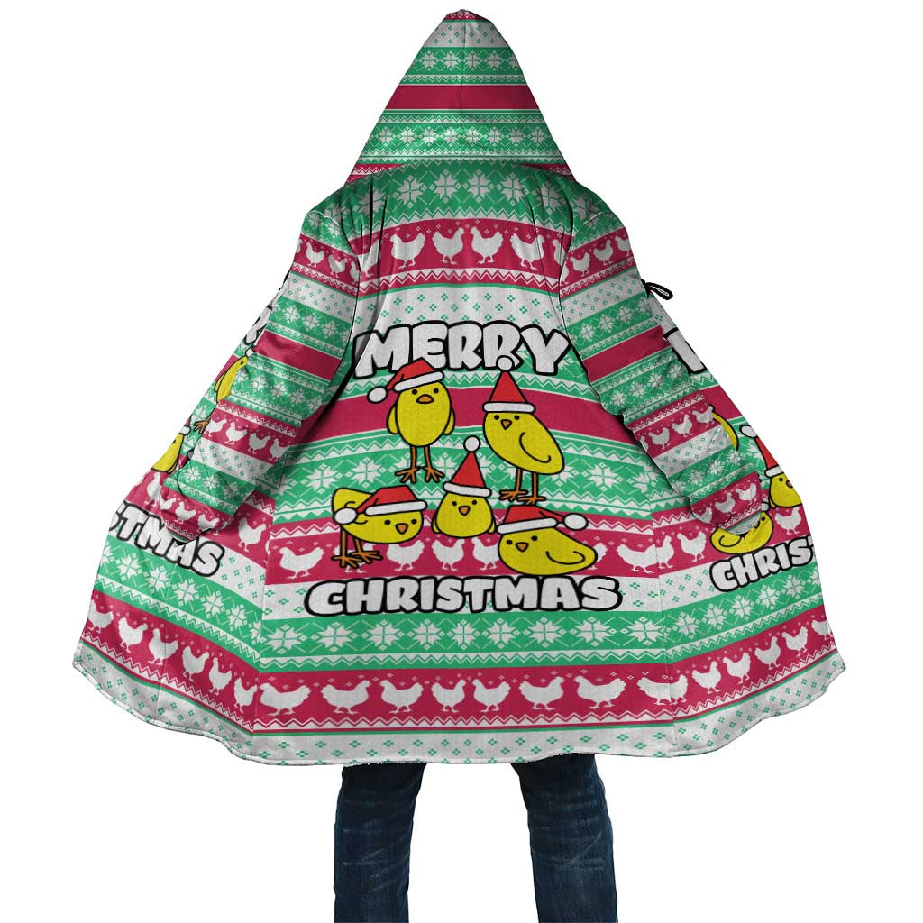 Merry Chickmas Christmas Cloak with Yellow Cartoon Birds in Santa Hats and Red Green Snowflake Pattern - Wonder Print Shop