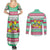 Merry Chickmas Christmas Couples Matching Summer Maxi Dress and Long Sleeve Button Shirt with Yellow Cartoon Birds in Santa Hats and Red Green Snowflake Pattern - Wonder Print Shop