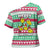 Merry Chickmas Christmas Cross Shoulder Shirt with Yellow Cartoon Birds in Santa Hats and Red Green Snowflake Pattern - Wonder Print Shop