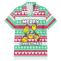 Merry Chickmas Christmas Family Matching Mermaid Dress and Hawaiian Shirt with Yellow Cartoon Birds in Santa Hats and Red Green Snowflake Pattern - Wonder Print Shop