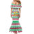Merry Chickmas Christmas Family Matching Mermaid Dress and Hawaiian Shirt with Yellow Cartoon Birds in Santa Hats and Red Green Snowflake Pattern - Wonder Print Shop