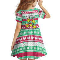 Merry Chickmas Christmas Family Matching Puletasi and Hawaiian Shirt with Yellow Cartoon Birds in Santa Hats and Red Green Snowflake Pattern - Wonder Print Shop