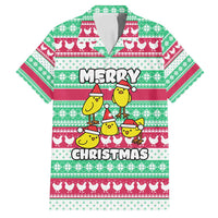 Merry Chickmas Christmas Family Matching Puletasi and Hawaiian Shirt with Yellow Cartoon Birds in Santa Hats and Red Green Snowflake Pattern - Wonder Print Shop