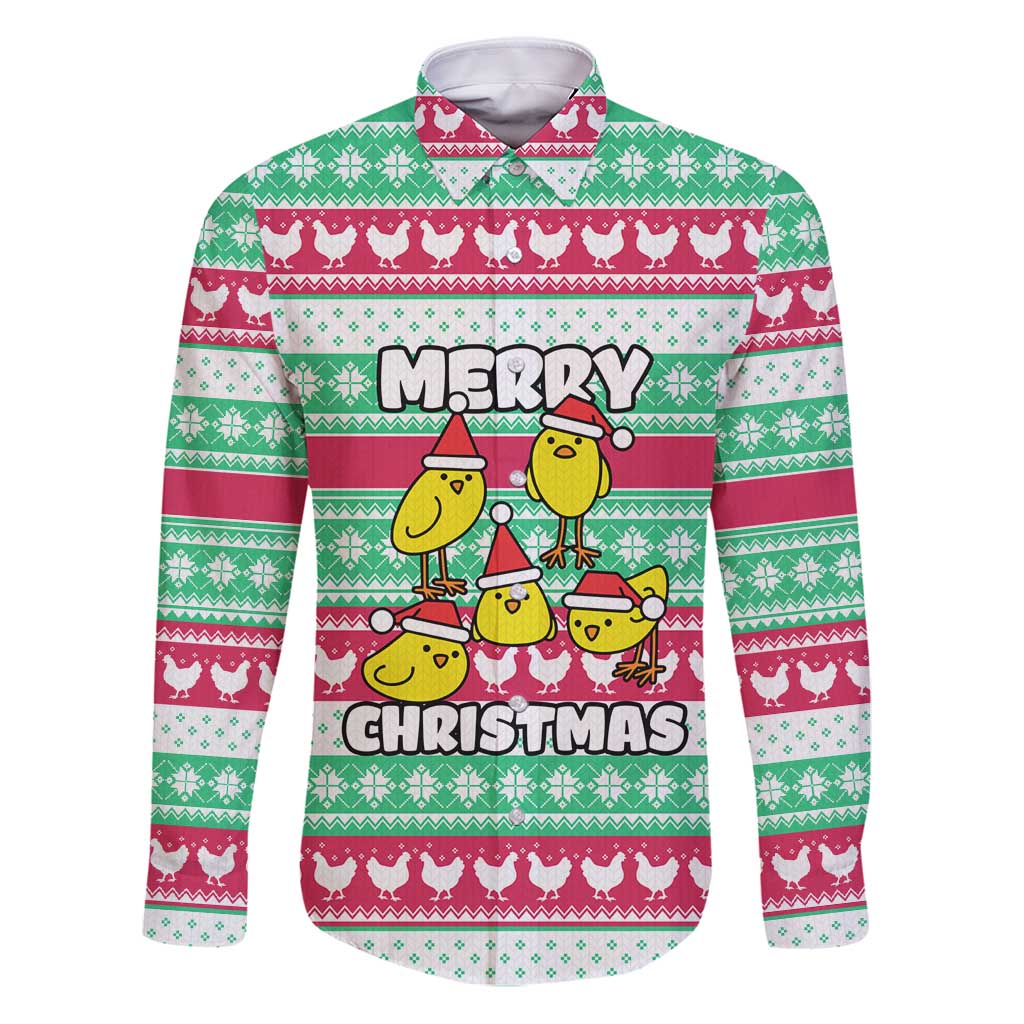 Merry Chickmas Christmas Family Matching Puletasi and Hawaiian Shirt with Yellow Cartoon Birds in Santa Hats and Red Green Snowflake Pattern - Wonder Print Shop