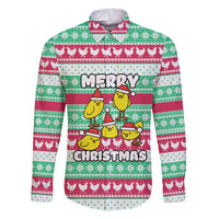 Merry Chickmas Christmas Family Matching Puletasi and Hawaiian Shirt with Yellow Cartoon Birds in Santa Hats and Red Green Snowflake Pattern - Wonder Print Shop
