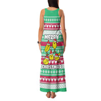 Merry Chickmas Christmas Family Matching Tank Maxi Dress and Hawaiian Shirt with Yellow Cartoon Birds in Santa Hats and Red Green Snowflake Pattern - Wonder Print Shop