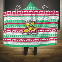 Merry Chickmas Christmas Hooded Blanket with Yellow Cartoon Birds in Santa Hats and Red Green Snowflake Pattern - Wonder Print Shop