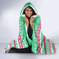 Merry Chickmas Christmas Hooded Blanket with Yellow Cartoon Birds in Santa Hats and Red Green Snowflake Pattern - Wonder Print Shop