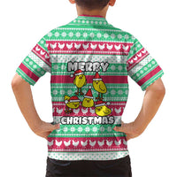 Merry Chickmas Christmas Kid Hawaiian Shirt with Yellow Cartoon Birds in Santa Hats and Red Green Snowflake Pattern - Wonder Print Shop